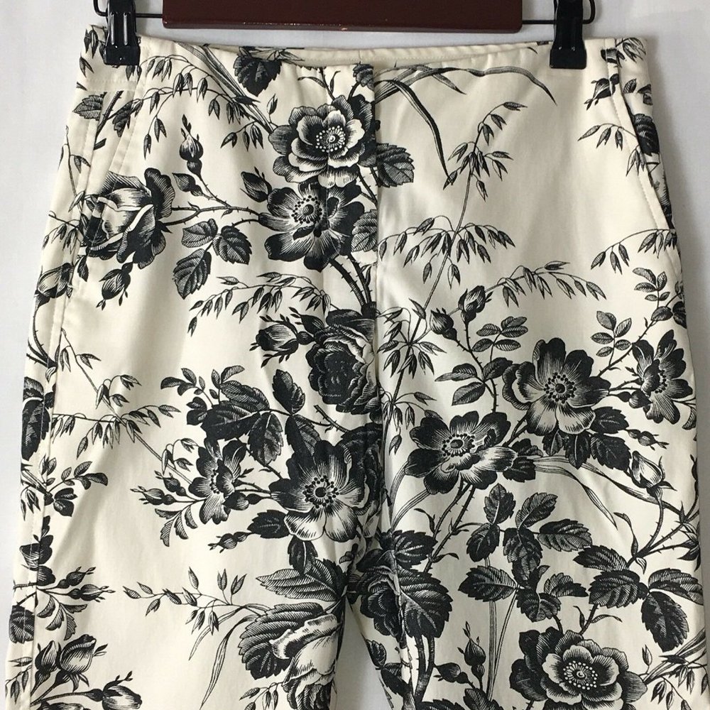 Express Womens Stretch Pants Sz 1 / 2  Off White Black Floral Print Inseam 25" - Picture 2 of 12